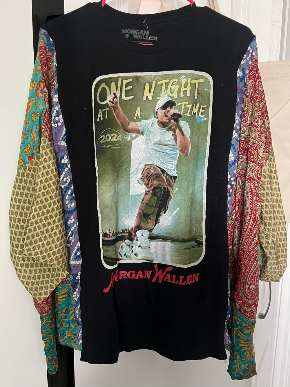 Like New! Custom Morgan Wallen One Night At A Time Shirt with Silk Sleeves